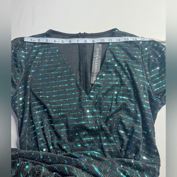 Love & lemonade dark green dress curve Deep V neck wrap sequin long sleeves 1XL - Picture 5 of 13